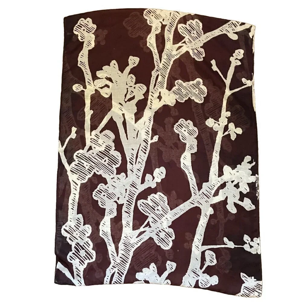 Batik Cherry Blossom Scarf Brown Cream